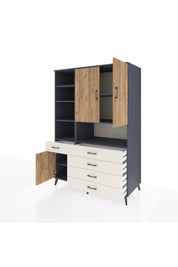 Kronos Dolap 8 Raflı 5 Çekmeceli 3 Kapaklı 132x59x195 Antrasit-Çam/Aytaşı