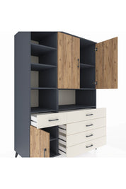 Kronos Dolap 8 Raflı 5 Çekmeceli 3 Kapaklı 132x59x195 Antrasit-Çam/Aytaşı
