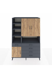 Kronos Dolap 8 Raflı 5 Çekmeceli 3 Kapaklı 132x59x195 Antrasit-Çam/Antrasit