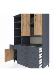 Kronos Dolap 8 Raflı 5 Çekmeceli 3 Kapaklı 132x59x195 Antrasit-Çam/Antrasit