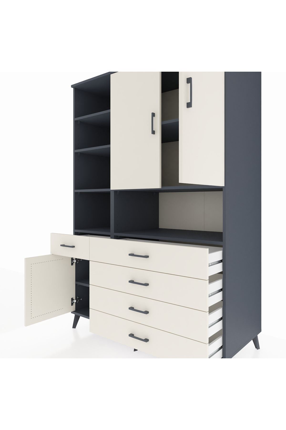 Kronos Dolap 8 Raflı 5 Çekmeceli 3 Kapaklı 132x59x195 Antrasit-Aytaşı/Aytaşı