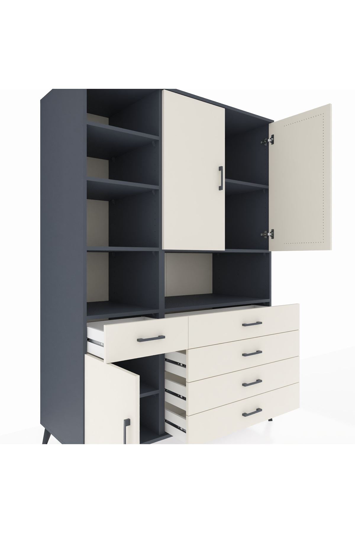 Kronos Dolap 8 Raflı 5 Çekmeceli 3 Kapaklı 132x59x195 Antrasit-Aytaşı/Aytaşı