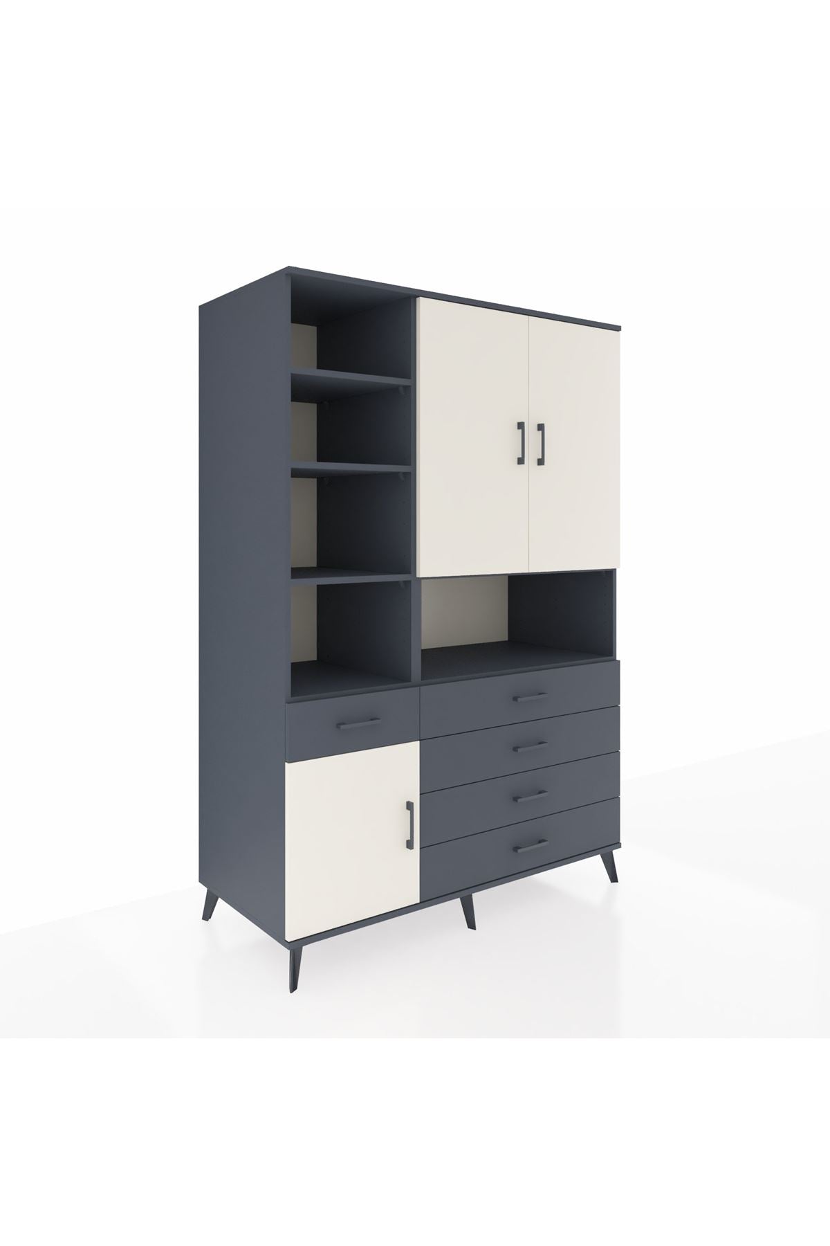 Kronos Dolap 8 Raflı 5 Çekmeceli 3 Kapaklı 132x59x195 Antrasit-Aytaşı/Antrasit