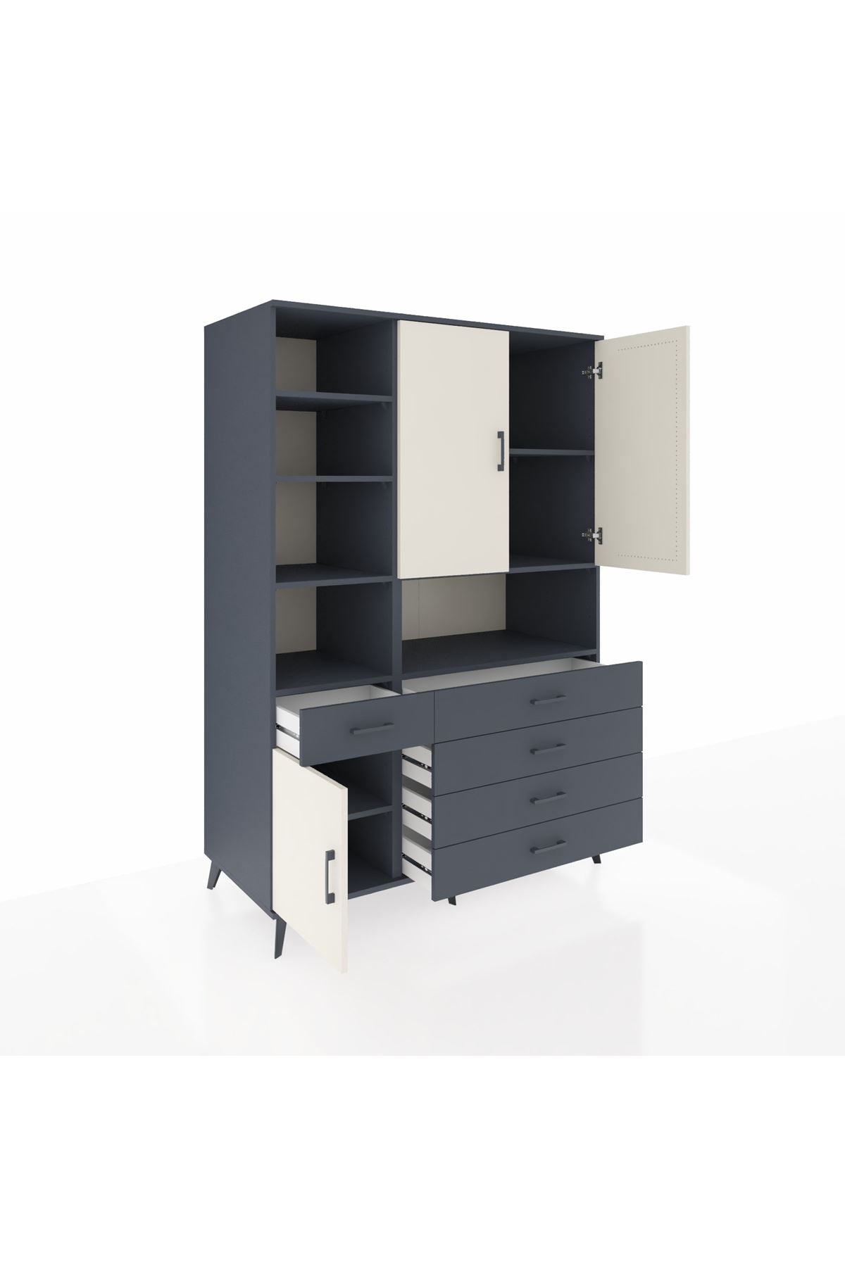 Kronos Dolap 8 Raflı 5 Çekmeceli 3 Kapaklı 132x59x195 Antrasit-Aytaşı/Antrasit