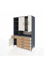 Kronos Dolap 8 Raflı 5 Çekmeceli 3 Kapaklı 132x59x195 Antrasit-Aytaşı/Çam