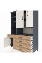 Kronos Dolap 8 Raflı 5 Çekmeceli 3 Kapaklı 132x59x195 Antrasit-Aytaşı/Çam