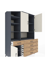 Kronos Dolap 8 Raflı 5 Çekmeceli 3 Kapaklı 132x59x195 Antrasit-Aytaşı/Çam