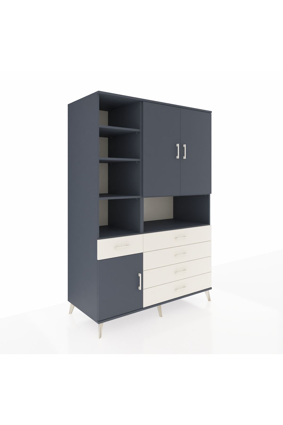 Kronos Dolap 8 Raflı 5 Çekmeceli 3 Kapaklı 132x59x195 Antrasit-Antrasit/Aytaşı