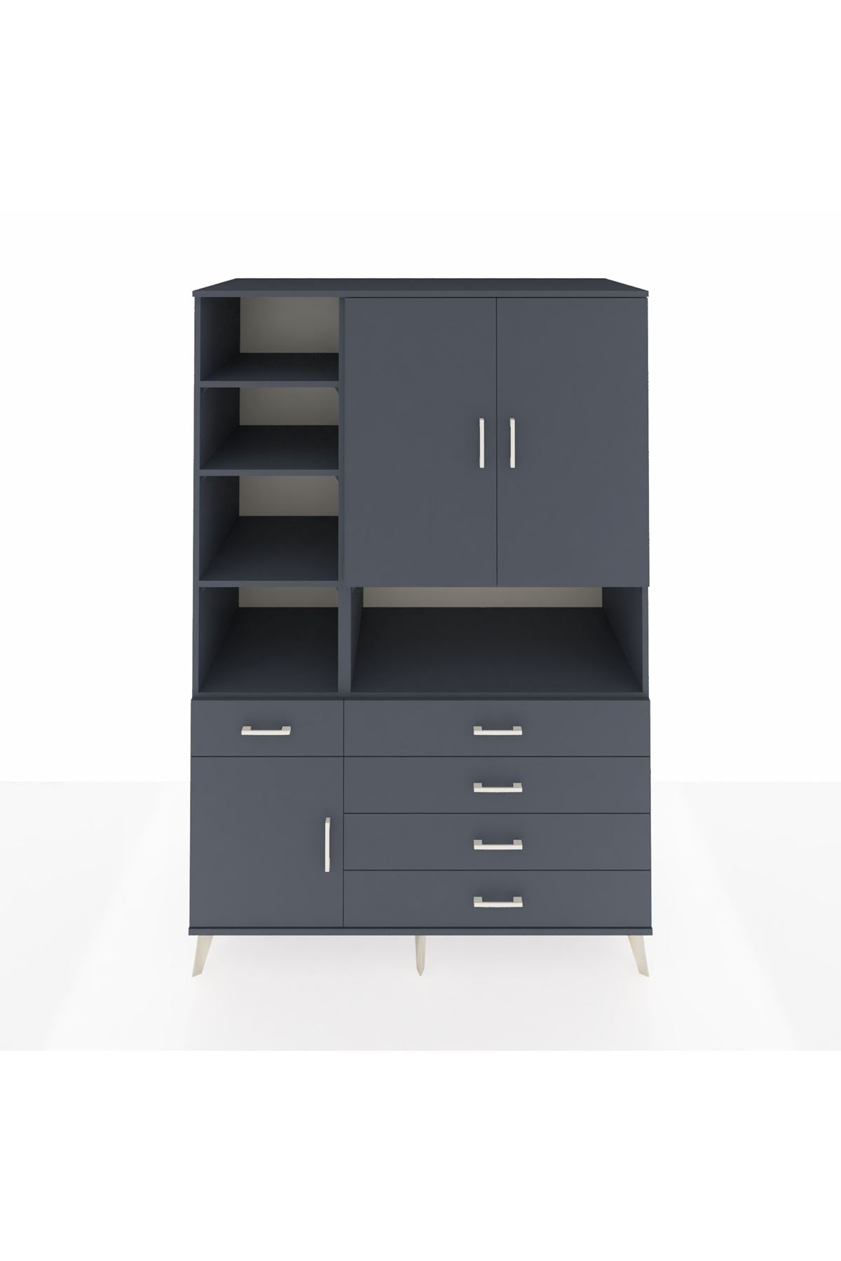 Kronos Dolap 8 Raflı 5 Çekmeceli 3 Kapaklı 132x59x195 Antrasit-Antrasit/Antrasit
