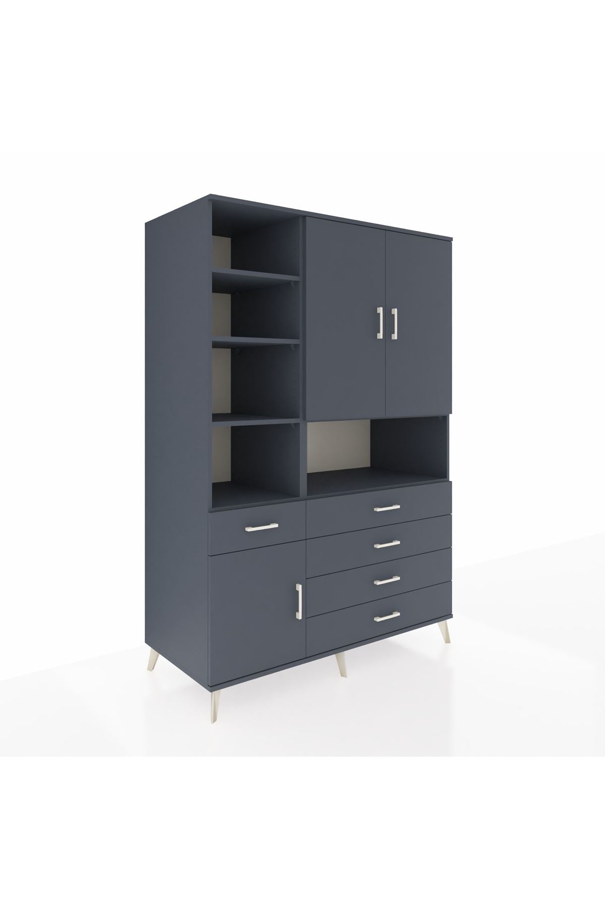 Kronos Dolap 8 Raflı 5 Çekmeceli 3 Kapaklı 132x59x195 Antrasit-Antrasit/Antrasit