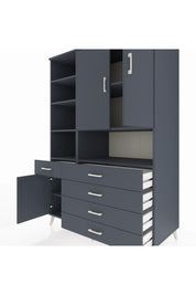 Kronos Dolap 8 Raflı 5 Çekmeceli 3 Kapaklı 132x59x195 Antrasit-Antrasit/Antrasit