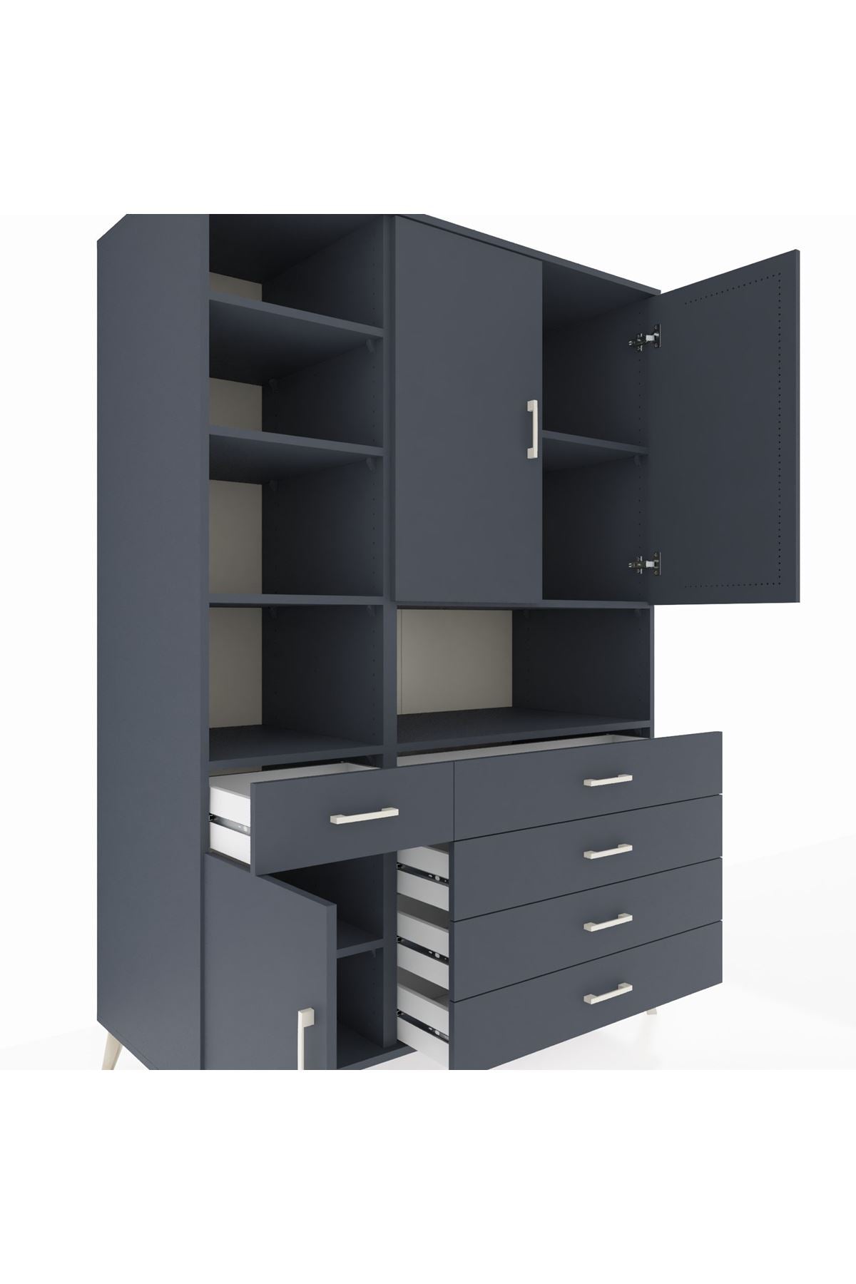 Kronos Dolap 8 Raflı 5 Çekmeceli 3 Kapaklı 132x59x195 Antrasit-Antrasit/Antrasit