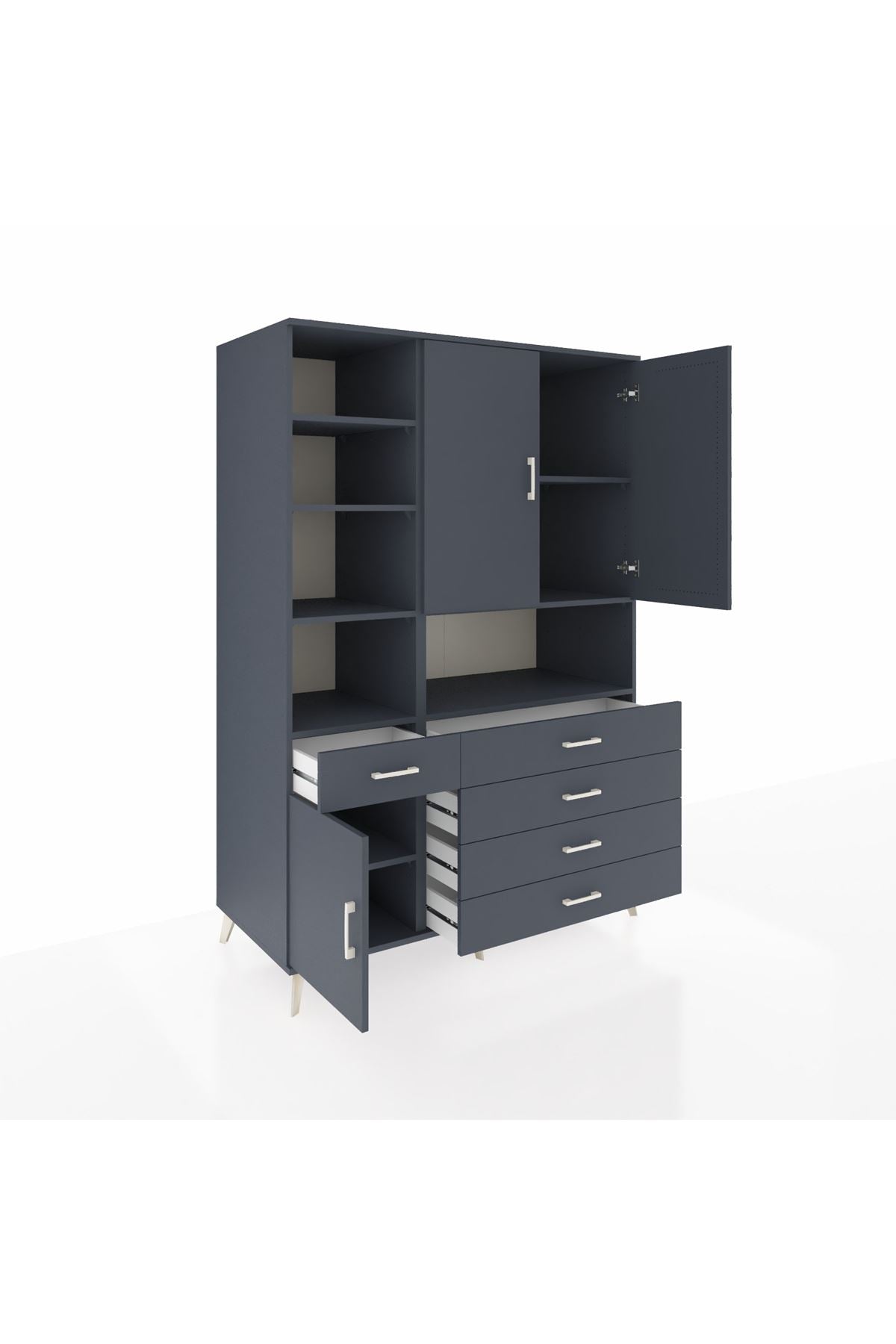 Kronos Dolap 8 Raflı 5 Çekmeceli 3 Kapaklı 132x59x195 Antrasit-Antrasit/Antrasit
