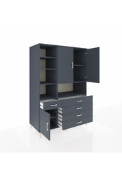 Kronos Dolap 8 Raflı 5 Çekmeceli 3 Kapaklı 132x59x195 Antrasit-Antrasit/Antrasit