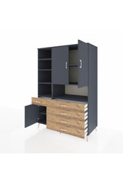 Kronos Dolap 8 Raflı 5 Çekmeceli 3 Kapaklı 132x59x195 Antrasit-Antrasit/Çam