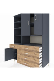 Kronos Dolap 8 Raflı 5 Çekmeceli 3 Kapaklı 132x59x195 Antrasit-Antrasit/Çam