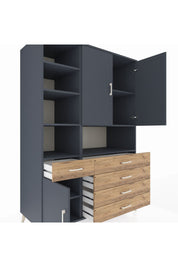 Kronos Dolap 8 Raflı 5 Çekmeceli 3 Kapaklı 132x59x195 Antrasit-Antrasit/Çam