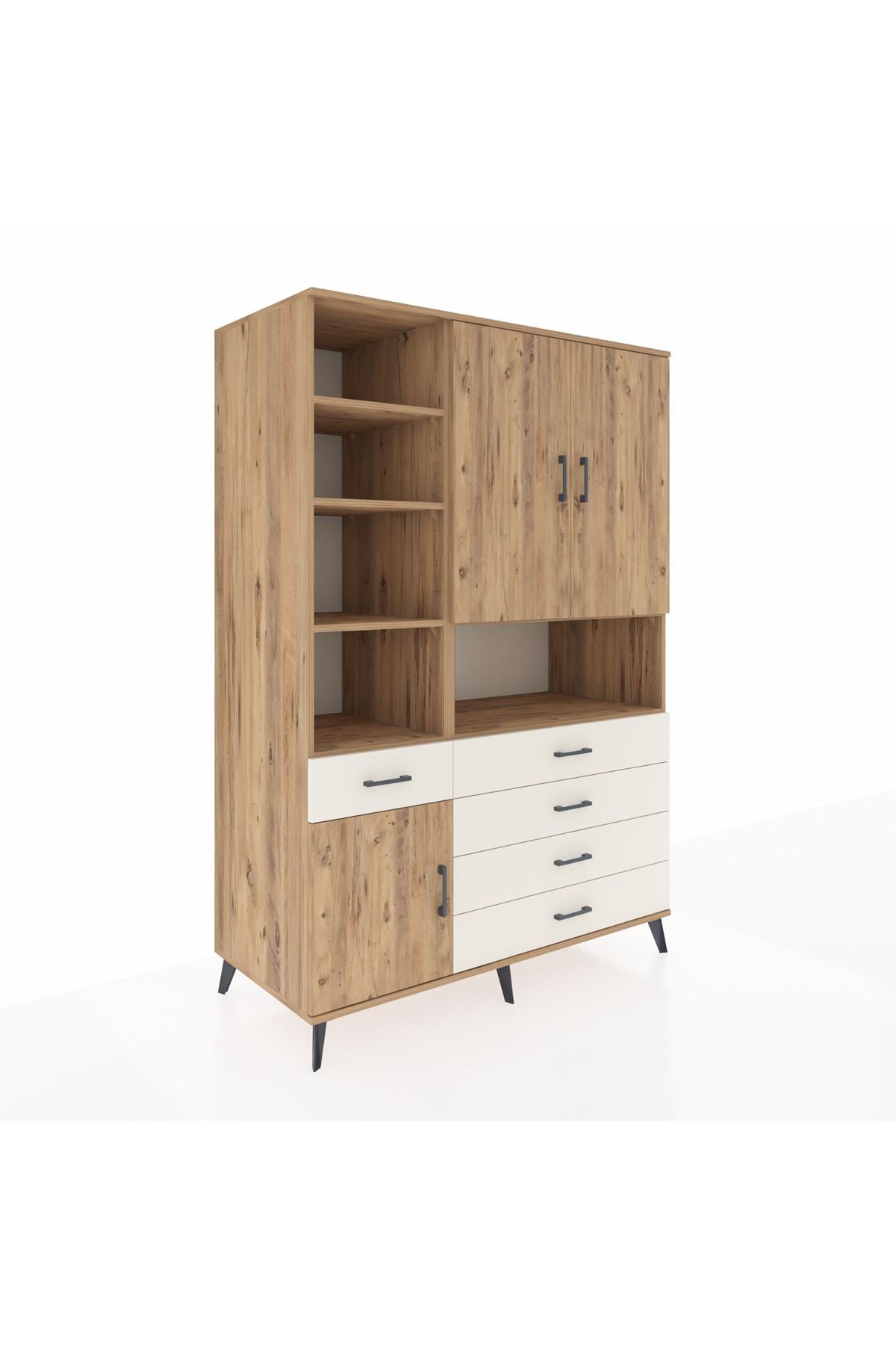 Kronos Dolap 8 Raflı 5 Çekmeceli 3 Kapaklı 132x59x195 Çam-Çam/Aytaşı