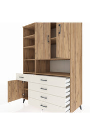 Kronos Dolap 8 Raflı 5 Çekmeceli 3 Kapaklı 132x59x195 Çam-Çam/Aytaşı