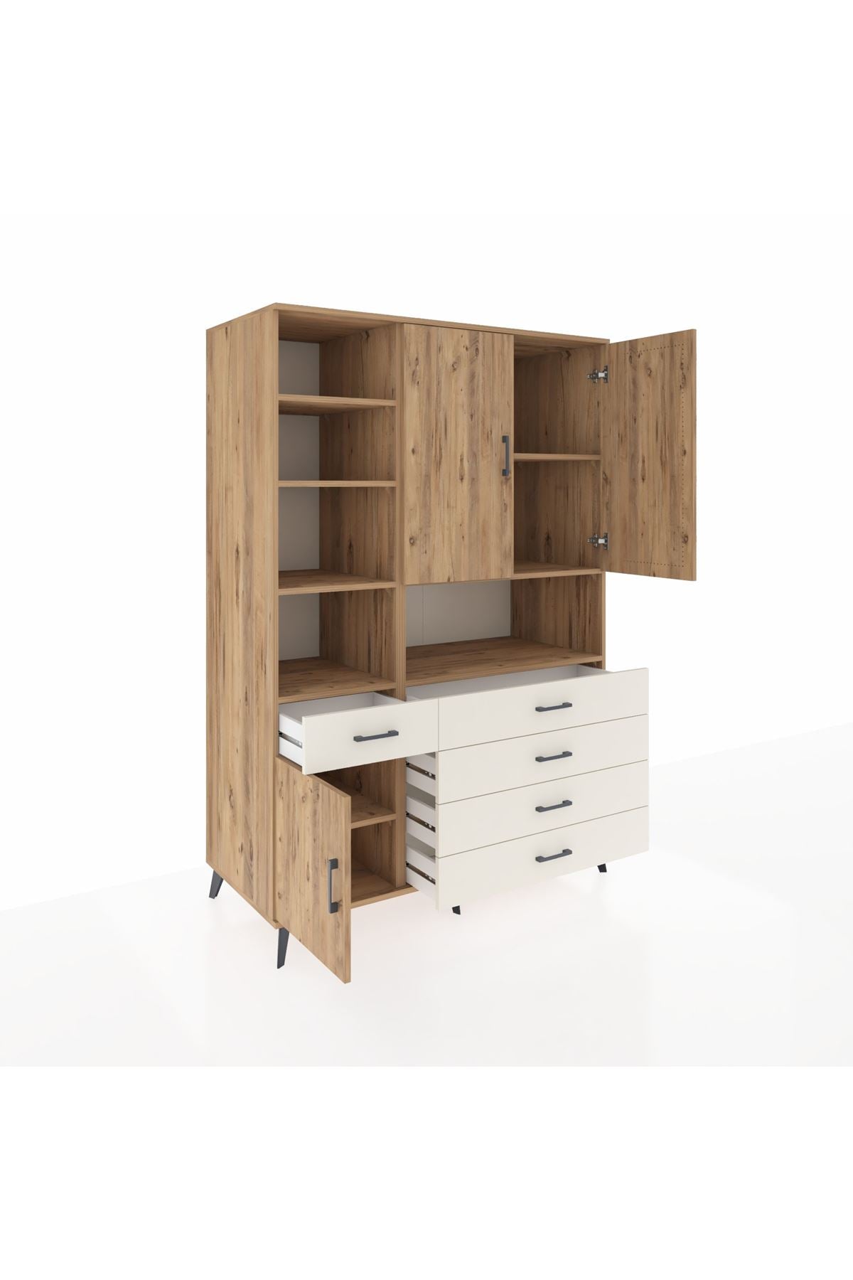 Kronos Dolap 8 Raflı 5 Çekmeceli 3 Kapaklı 132x59x195 Çam-Çam/Aytaşı