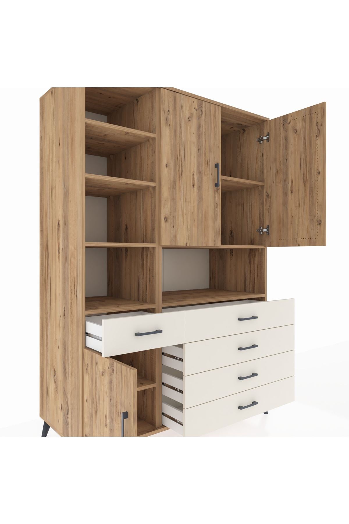 Kronos Dolap 8 Raflı 5 Çekmeceli 3 Kapaklı 132x59x195 Çam-Çam/Aytaşı