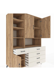 Kronos Dolap 8 Raflı 5 Çekmeceli 3 Kapaklı 132x59x195 Çam-Çam/Aytaşı