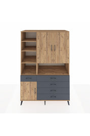 Kronos Dolap 8 Raflı 5 Çekmeceli 3 Kapaklı 132x59x195 Çam-Çam/Antrasit