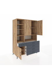 Kronos Dolap 8 Raflı 5 Çekmeceli 3 Kapaklı 132x59x195 Çam-Çam/Antrasit