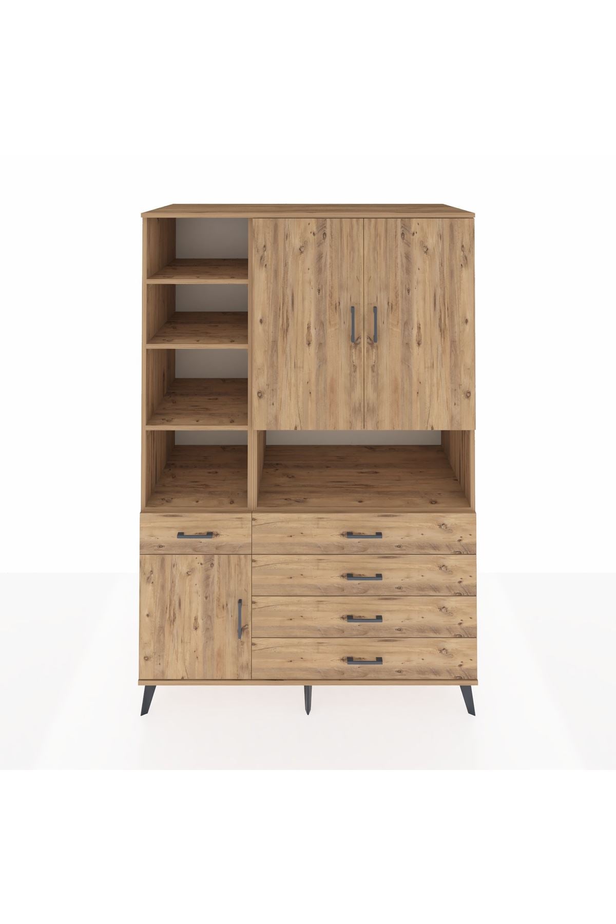 Kronos Dolap 8 Raflı 5 Çekmeceli 3 Kapaklı 132x59x195 Çam-Çam/Çam