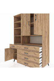 Kronos Dolap 8 Raflı 5 Çekmeceli 3 Kapaklı 132x59x195 Çam-Çam/Çam