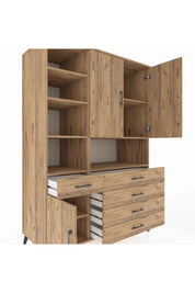 Kronos Dolap 8 Raflı 5 Çekmeceli 3 Kapaklı 132x59x195 Çam-Çam/Çam