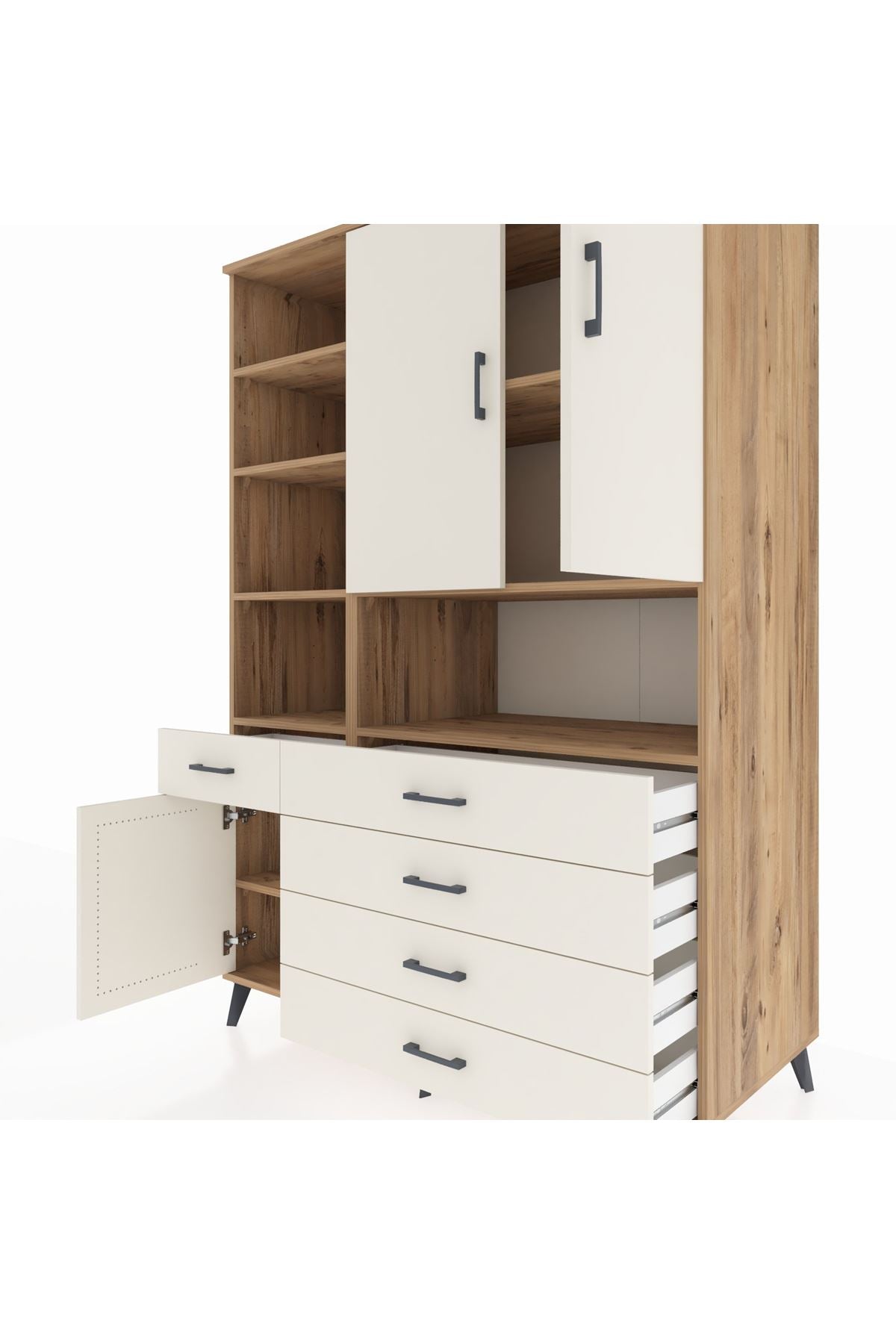 Kronos Dolap 8 Raflı 5 Çekmeceli 3 Kapaklı 132x59x195 Çam-Aytaşı/Aytaşı