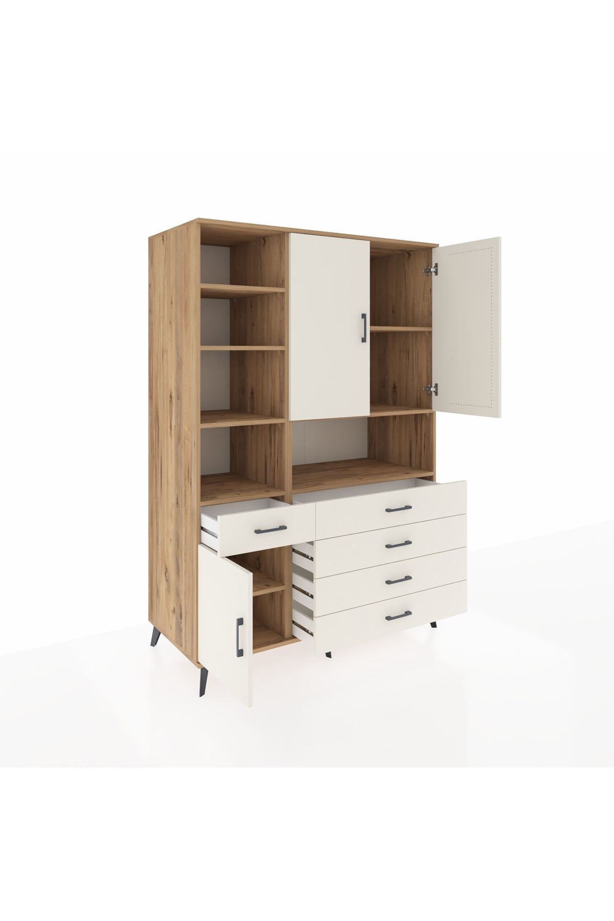 Kronos Dolap 8 Raflı 5 Çekmeceli 3 Kapaklı 132x59x195 Çam-Aytaşı/Aytaşı