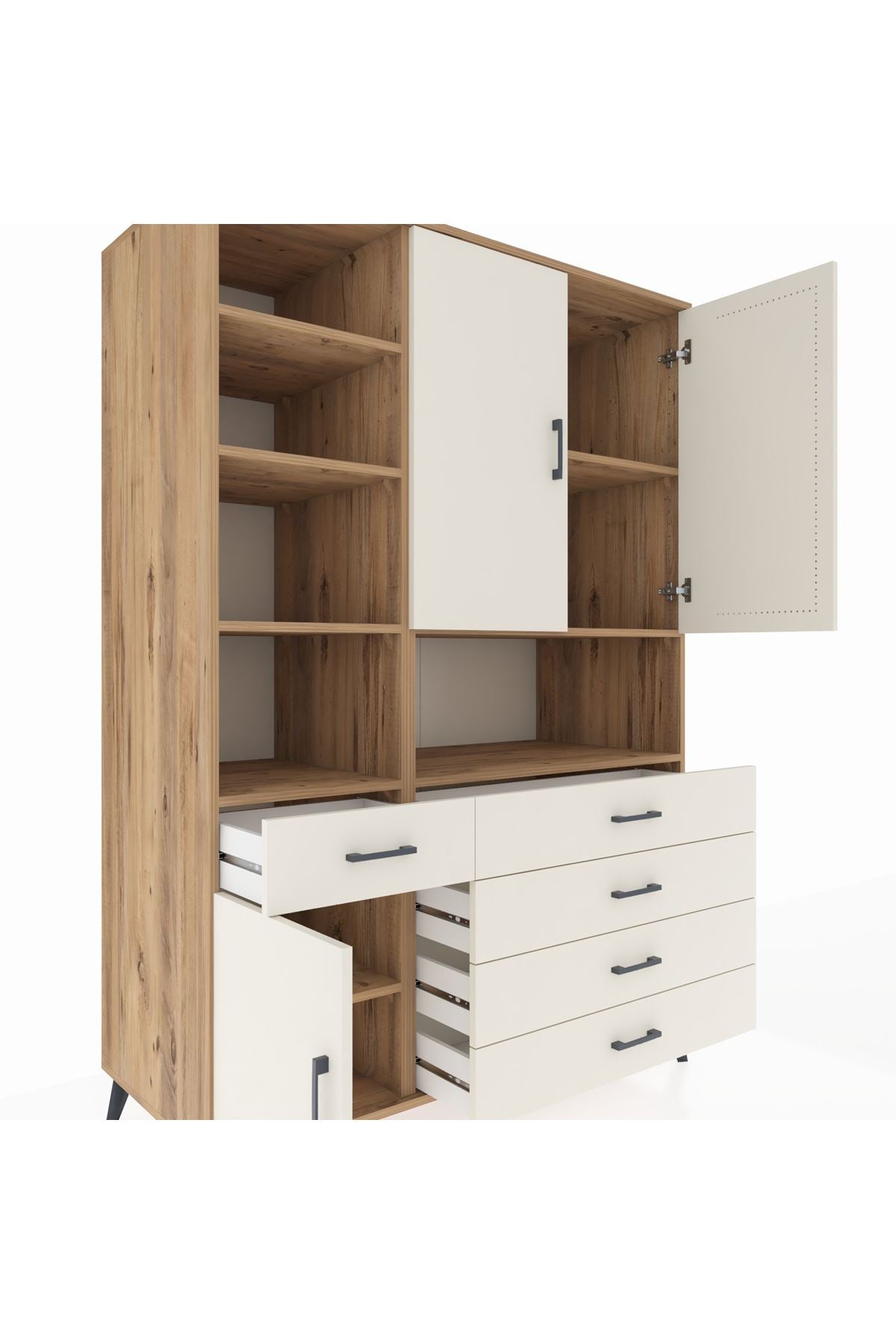 Kronos Dolap 8 Raflı 5 Çekmeceli 3 Kapaklı 132x59x195 Çam-Aytaşı/Aytaşı