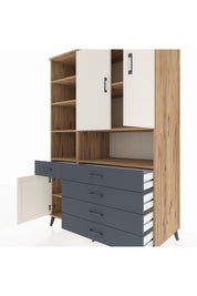 Kronos Dolap 8 Raflı 5 Çekmeceli 3 Kapaklı 132x59x195 Çam-Aytaşı/Antrasit