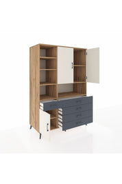 Kronos Dolap 8 Raflı 5 Çekmeceli 3 Kapaklı 132x59x195 Çam-Aytaşı/Antrasit