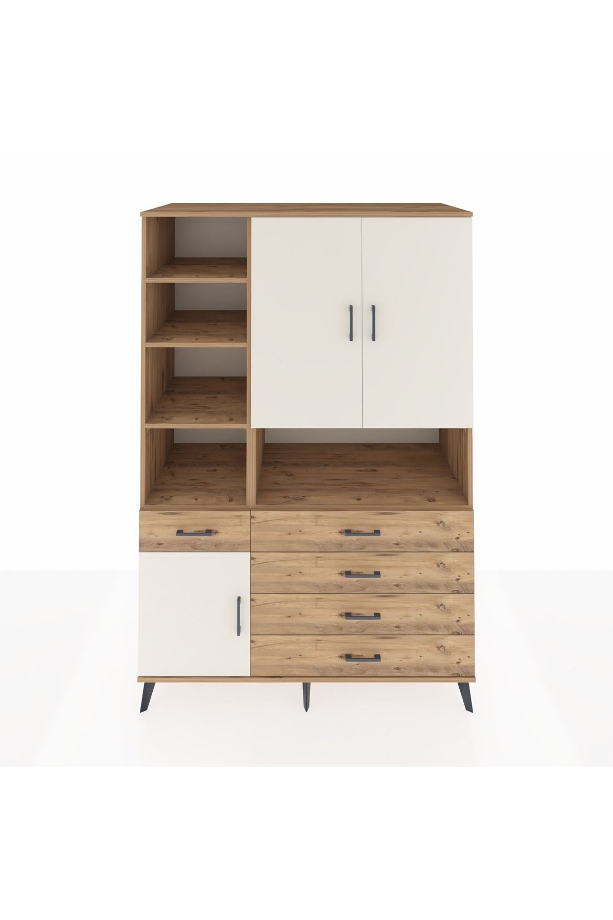 Kronos Dolap 8 Raflı 5 Çekmeceli 3 Kapaklı 132x59x195 Çam-Aytaşı/Çam