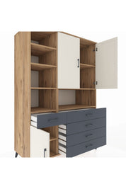 Kronos Dolap 8 Raflı 5 Çekmeceli 3 Kapaklı 132x59x195 Çam-Aytaşı/Antrasit