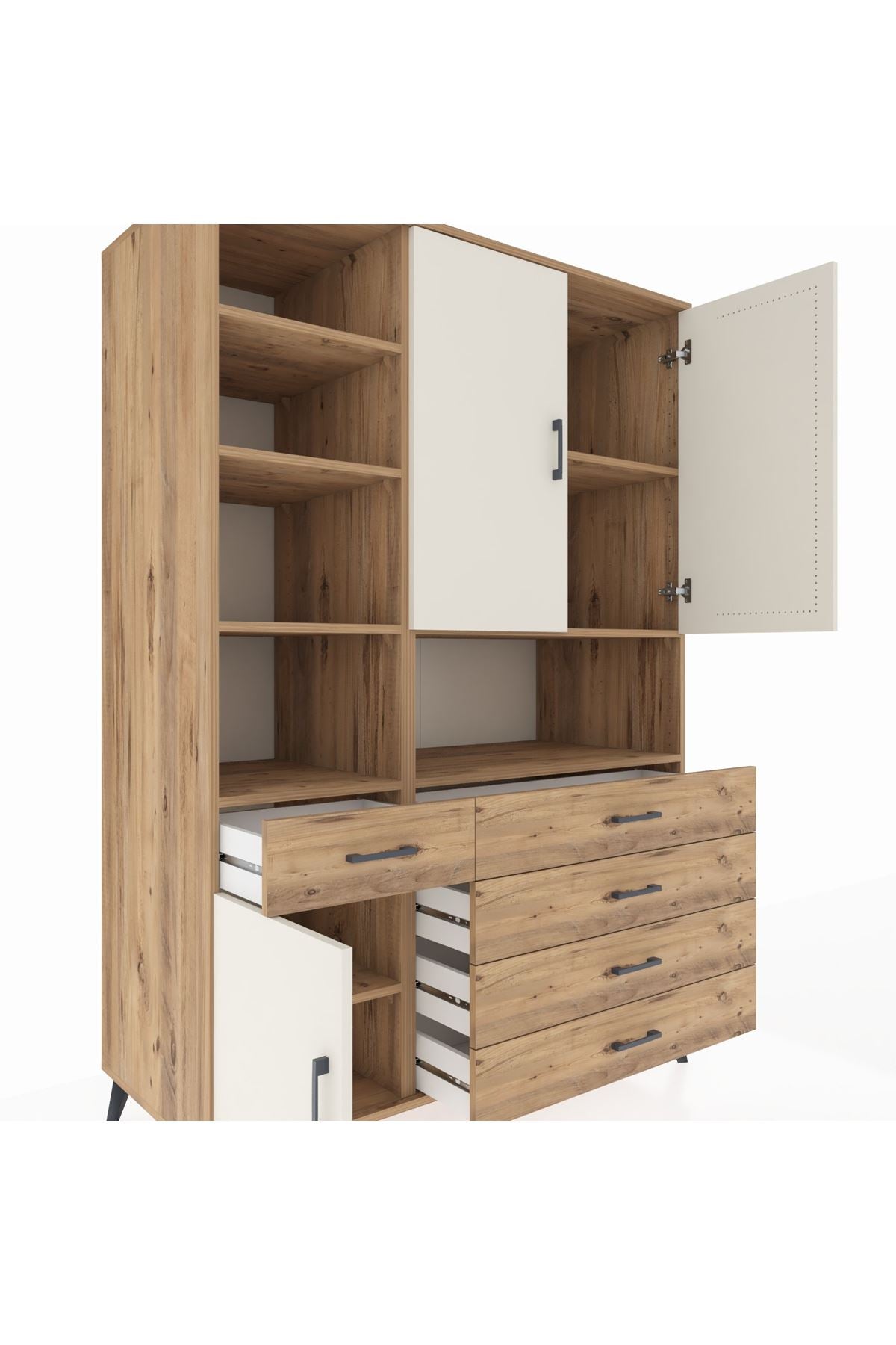 Kronos Dolap 8 Raflı 5 Çekmeceli 3 Kapaklı 132x59x195 Çam-Aytaşı/Çam