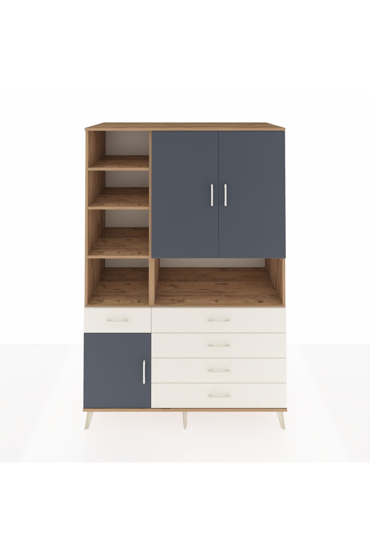 Kronos Dolap 8 Raflı 5 Çekmeceli 3 Kapaklı 132x59x195 Çam-Antrasit/Aytaşı