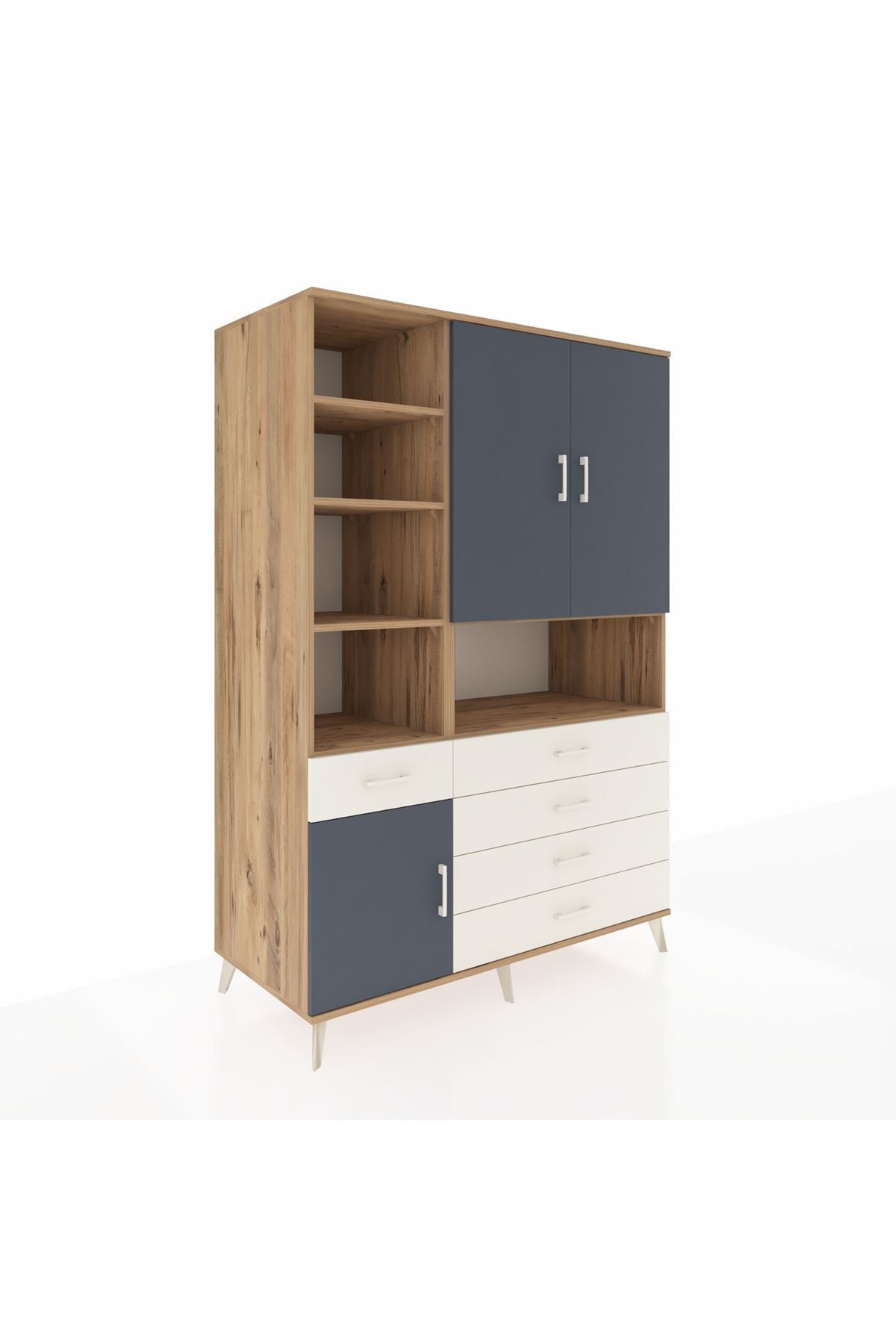 Kronos Dolap 8 Raflı 5 Çekmeceli 3 Kapaklı 132x59x195 Çam-Antrasit/Aytaşı