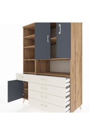 Kronos Dolap 8 Raflı 5 Çekmeceli 3 Kapaklı 132x59x195 Çam-Antrasit/Aytaşı