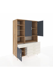 Kronos Dolap 8 Raflı 5 Çekmeceli 3 Kapaklı 132x59x195 Çam-Antrasit/Aytaşı