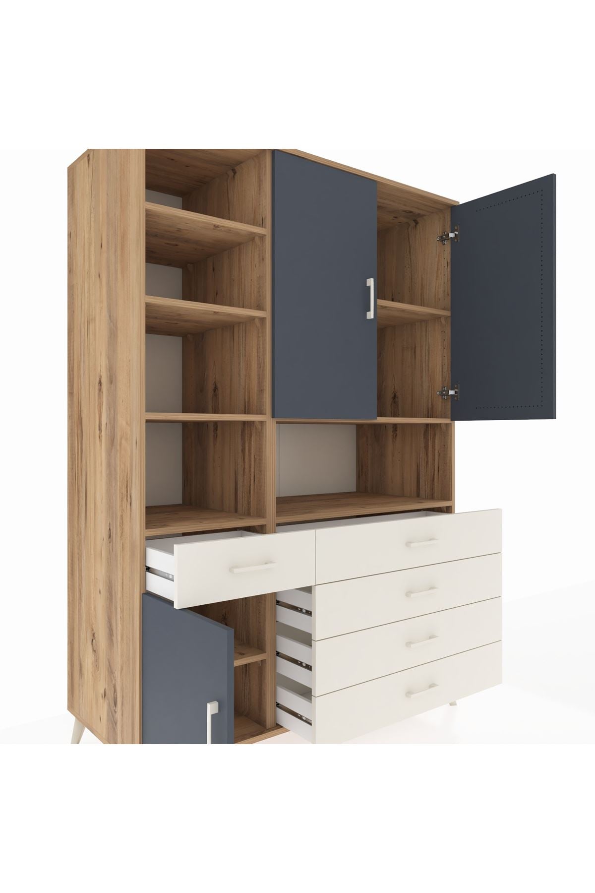 Kronos Dolap 8 Raflı 5 Çekmeceli 3 Kapaklı 132x59x195 Çam-Antrasit/Aytaşı