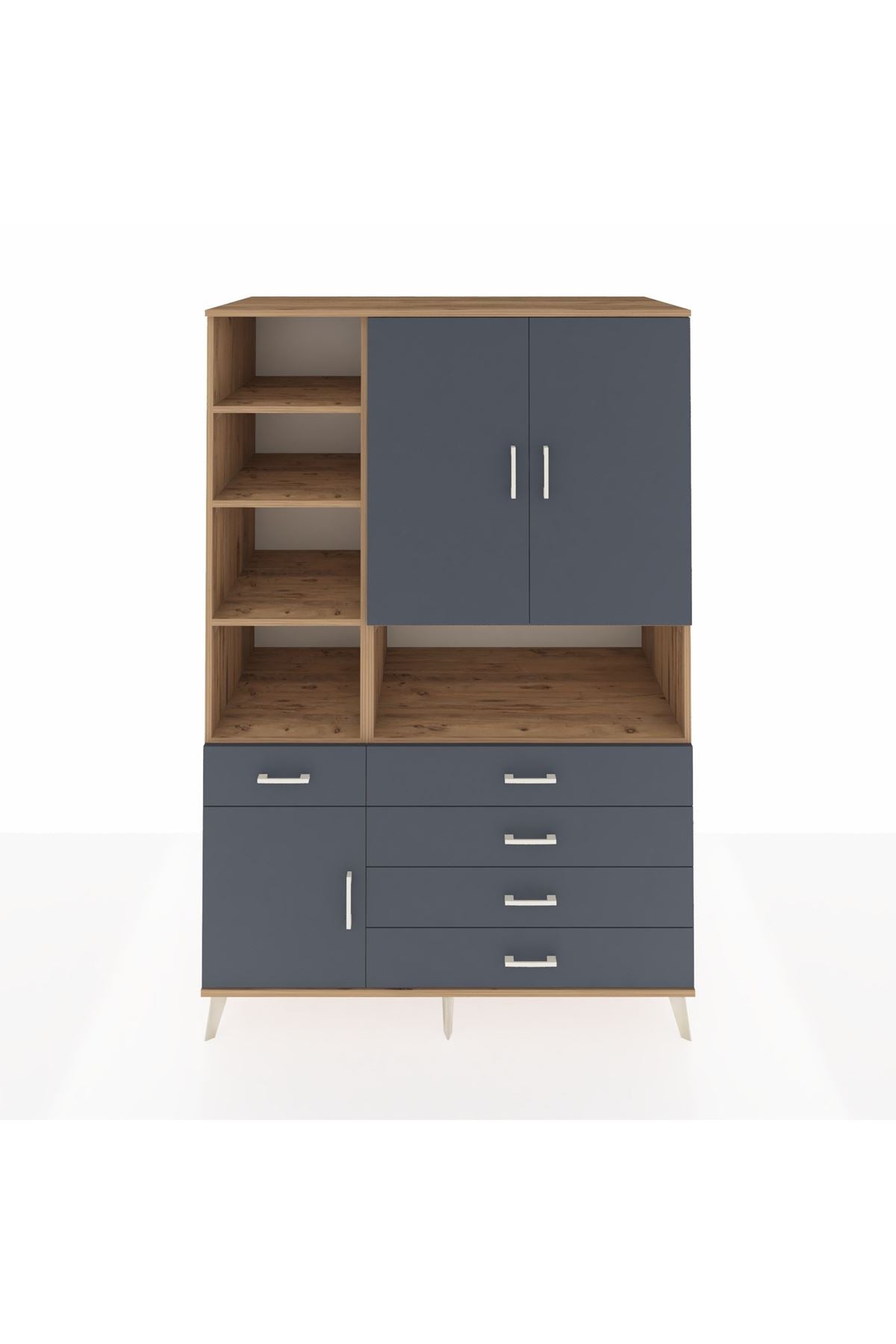 Kronos Dolap 8 Raflı 5 Çekmeceli 3 Kapaklı 132x59x195 Çam-Antrasit/Antrasit