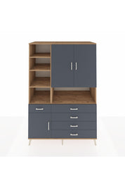 Kronos Dolap 8 Raflı 5 Çekmeceli 3 Kapaklı 132x59x195 Çam-Antrasit/Antrasit