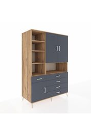 Kronos Dolap 8 Raflı 5 Çekmeceli 3 Kapaklı 132x59x195 Çam-Antrasit/Antrasit