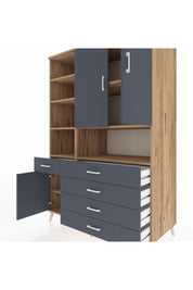 Kronos Dolap 8 Raflı 5 Çekmeceli 3 Kapaklı 132x59x195 Çam-Antrasit/Antrasit