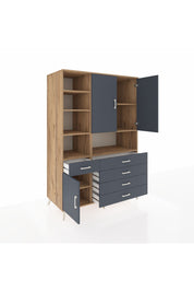 Kronos Dolap 8 Raflı 5 Çekmeceli 3 Kapaklı 132x59x195 Çam-Antrasit/Antrasit