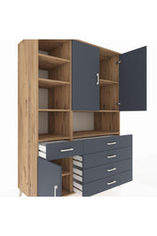 Kronos Dolap 8 Raflı 5 Çekmeceli 3 Kapaklı 132x59x195 Çam-Antrasit/Antrasit